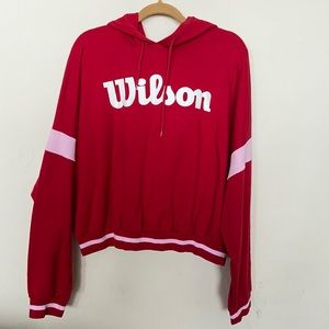 Wilson x Forever 21 Red Cropped Hoodie with Pink Stripes